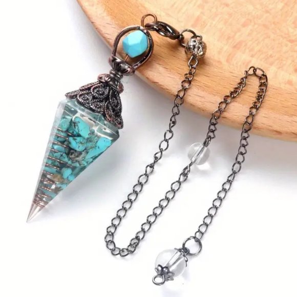 Turquoise Chip Crystal Pendulum - Picture 1 of 6